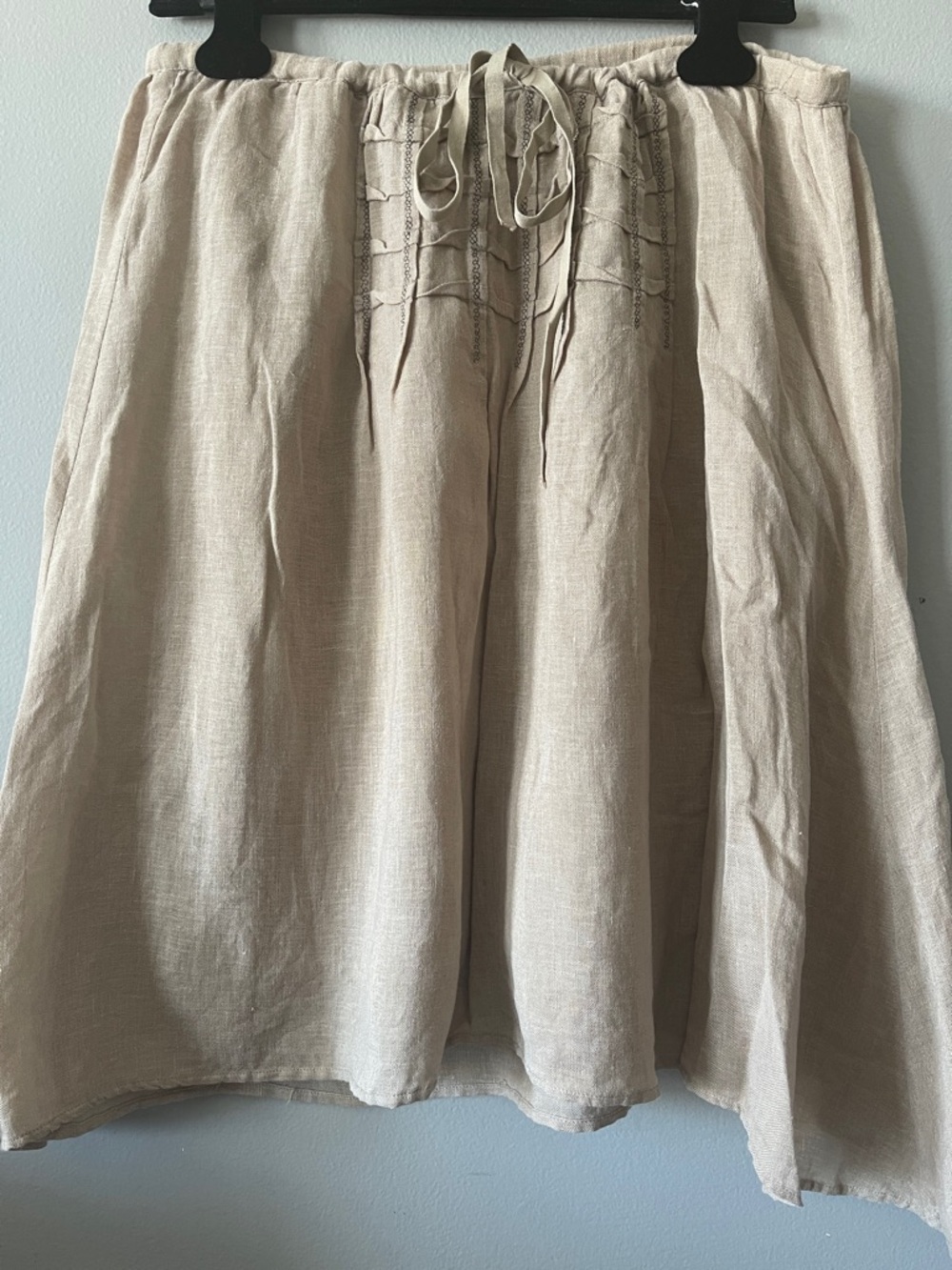 Max Studio Natural Beige Linen A-Line Drawstring Skirt